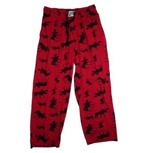 Lazy One Womens Moose Log Cabin Pajama Pants Red Black Cotton Large